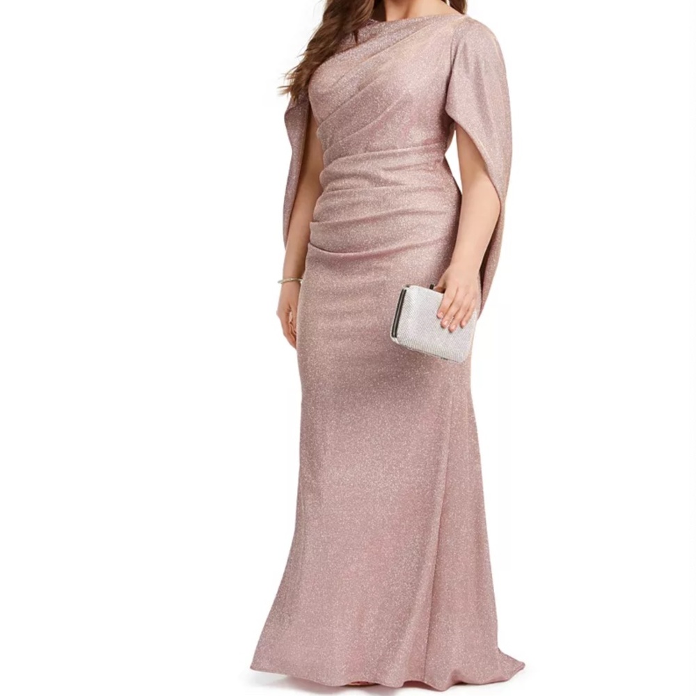 Betsy & Adam - Petite "Gracie" Galaxy Knit Glitter Draped Gown‎